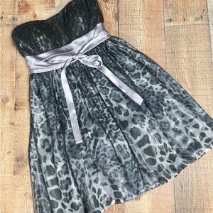 Flip Silver Black Leopard Cheetah Print Strapless Tulle Party Dress 6215 Size 8